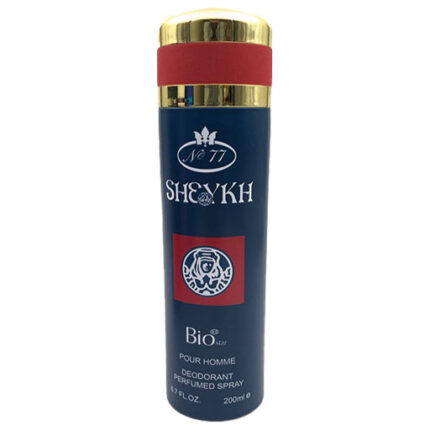 فروشگاه های نیکی اسپری مردانه بایواستار مدل Sheikh 77 با رایحه خنک و تلخ. ترکیبی سلطنتی از مرکبات، ادویه‌ها و نت‌های چوبی، ایده‌آل برای استفاده در فصول گرم و مناسبت‌های رسمی.