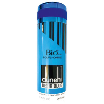 اسپری مردانه بایواستار مدل Dunhill Desire Blue با رایحه خنک و شیرین. ترکیبی دلپذیر از نت‌های دریایی و میوه‌ای، ایده‌آل برای استفاده روزانه در فصول گرم.